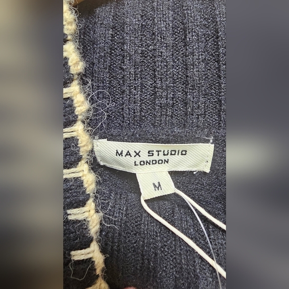Max Studio Mockneck Turtleneck Sweater Black off white trim size M - Picture 8 of 9